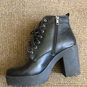 Chunky Heel Leather Booties